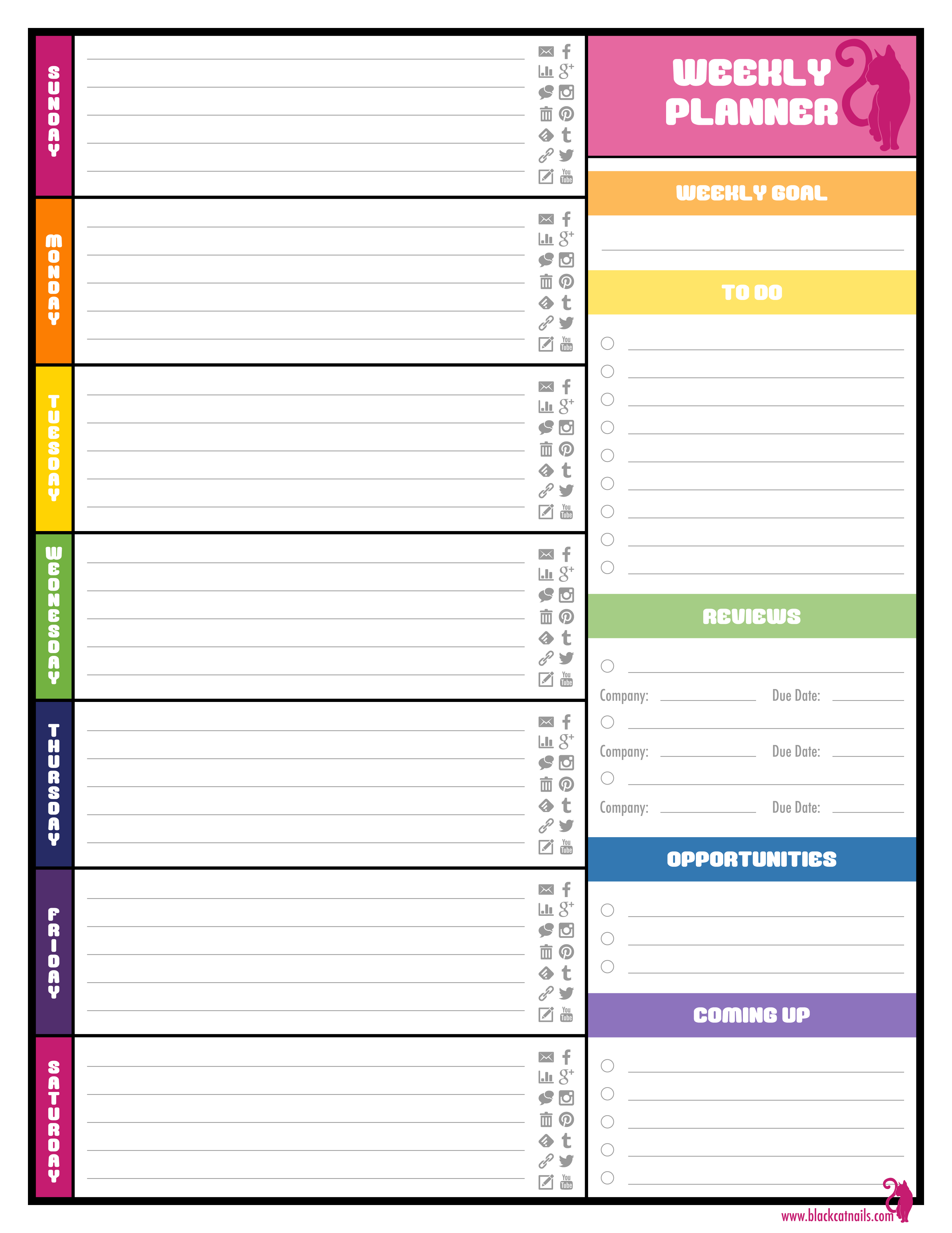 Colorful Weekly Blogging Planner Image Organizador Y Planificador