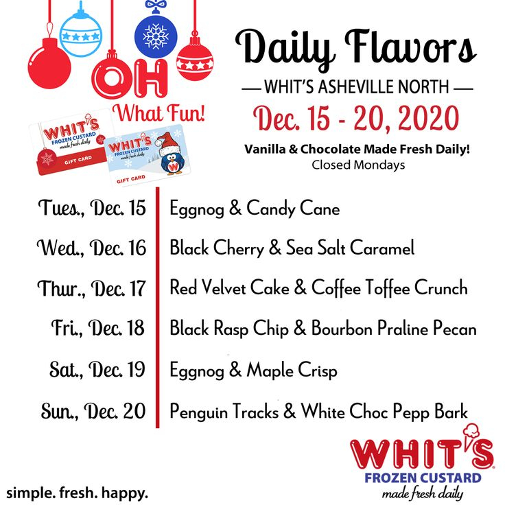 Daily Flavors Calendar Dec 15 20 2020 Frozen Custard Flavors 
