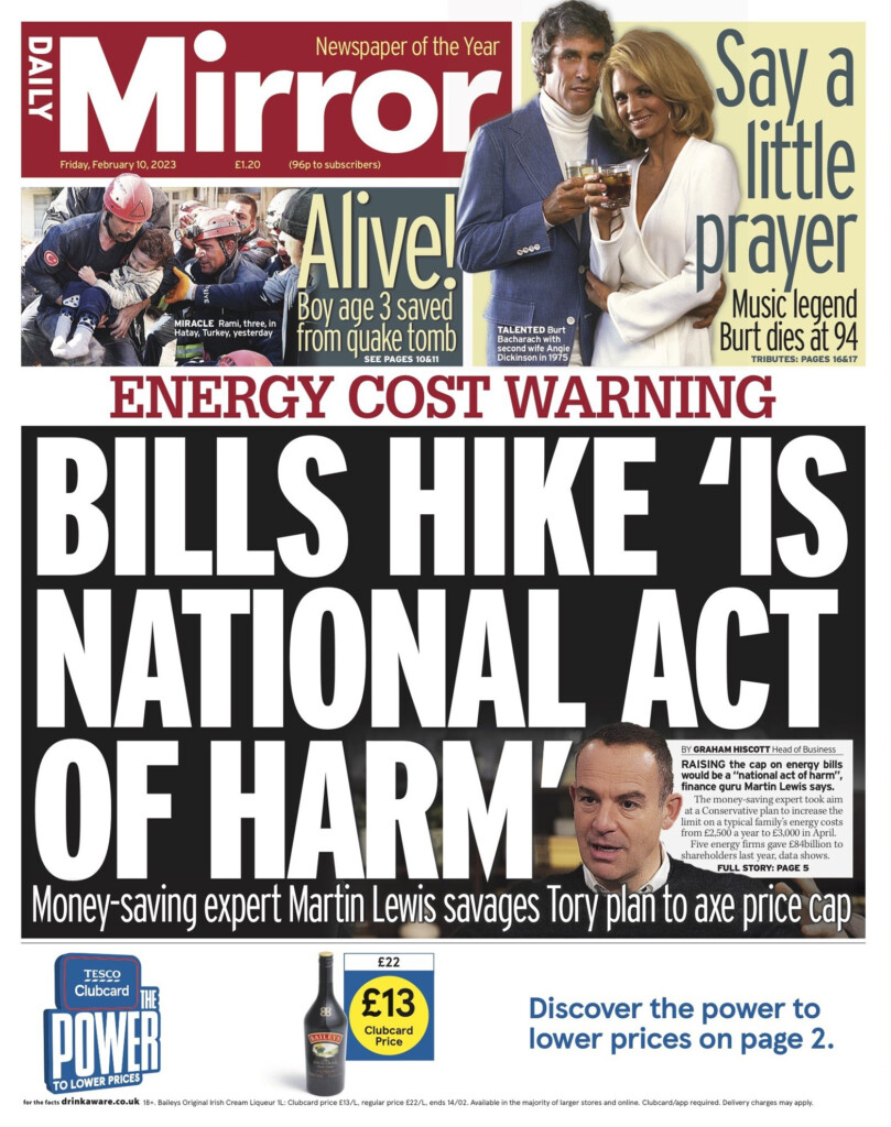 Daily Mirror Front Page 10th Of February 2023 Tomorrow s Papers Today 