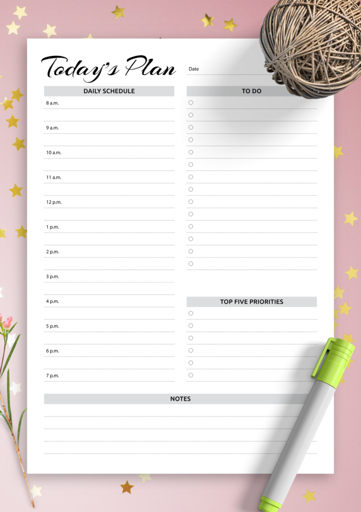 Daily Planner With Hourly Schedule Downloadable PDF Template Daily 