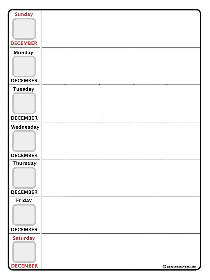 December Daily Calendar Printable Weekly Calendar Template Weekly