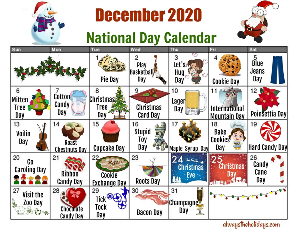 December National Day Calendar Free Printable Calendars With 