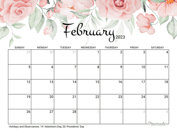 February 2023 Calendar Free Printable With Holidays