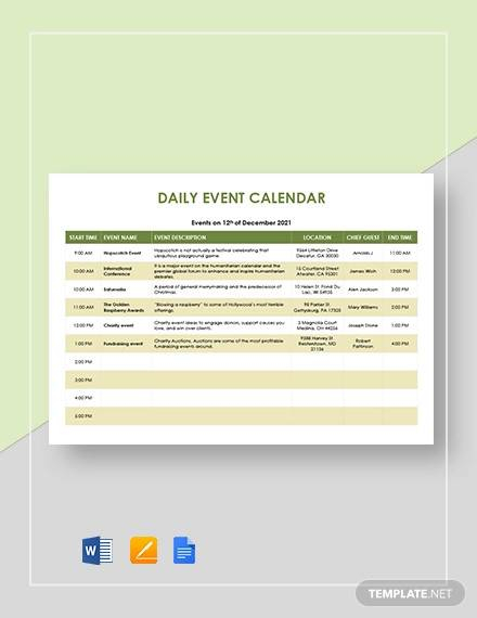 FREE 8 Printable Daily Calendar Samples In MS Word PDF Google Docs 