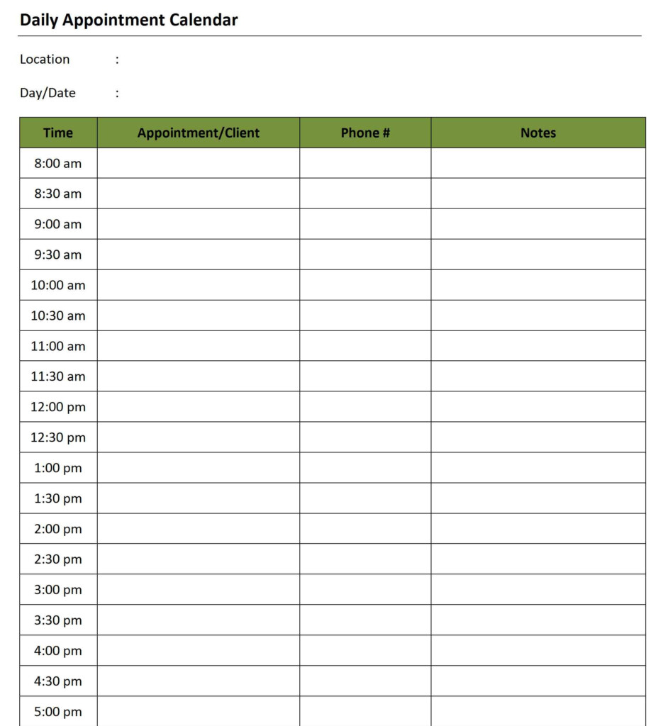 Free Printable Daily Appointment Calendar