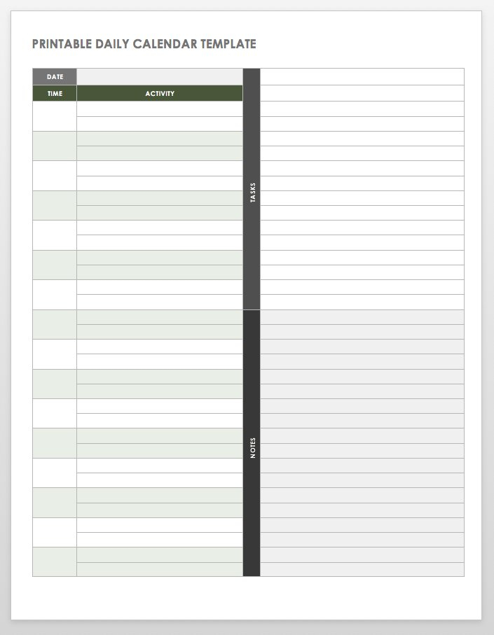 Free Printable Daily Calendar Templates Smartsheet 2022 
