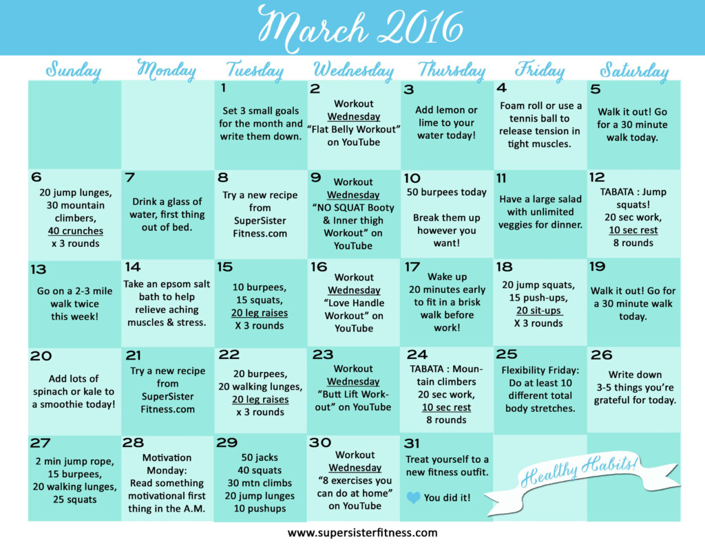 Here It Is March s Free Fitness Challenge Calendar Print Out Your 