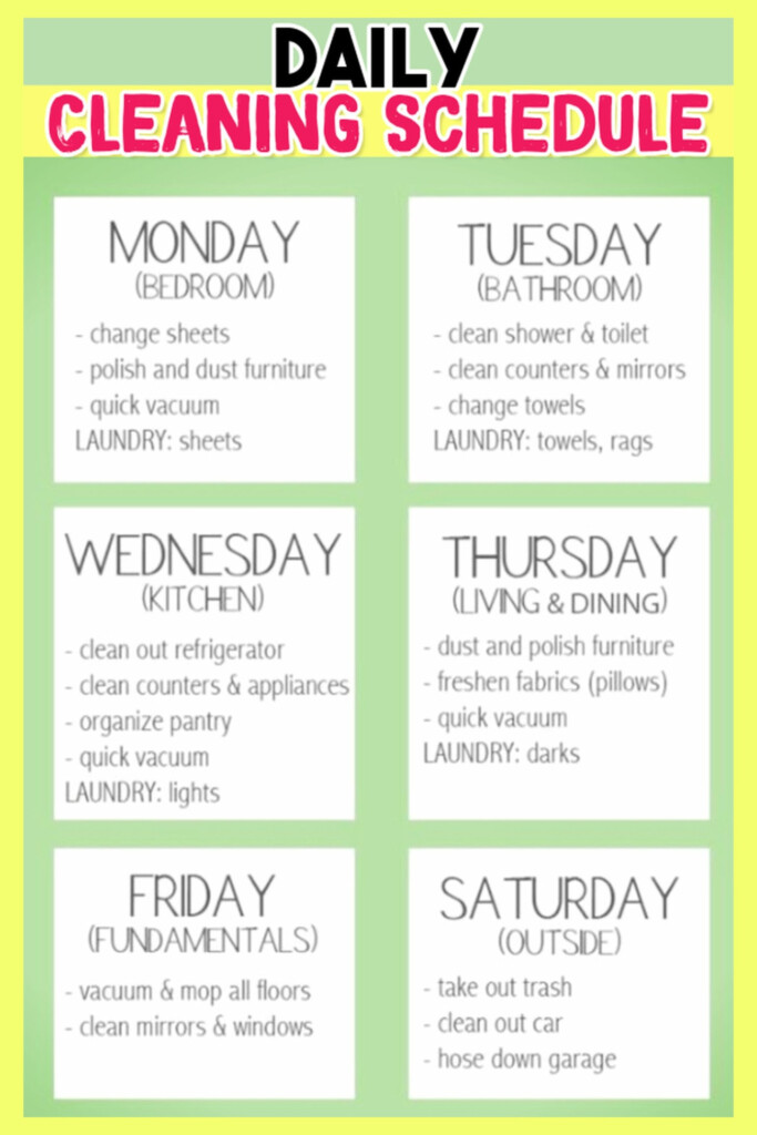 House Cleaning Schedules Checklists Daily Weekly Monthly Cleaning 