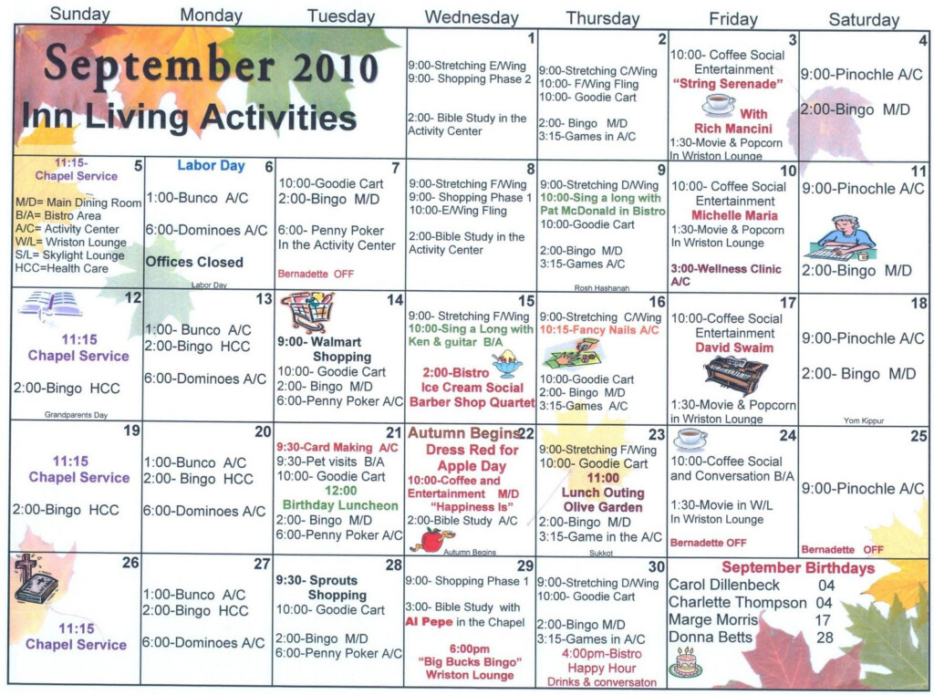 Independent And Assisted Living Activity Calendar Click On Calendar To 