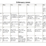 Monthly Calendar Of The Catholic Daily Mass Readings In 2020 Daily