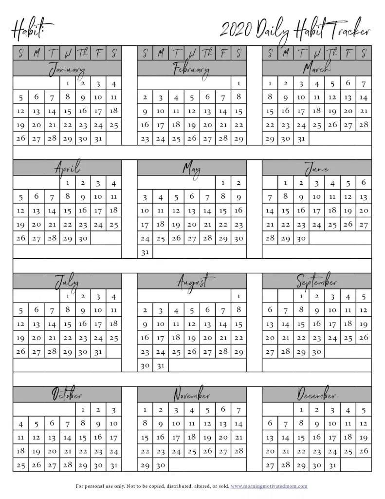 Paper Party Supplies PDF Organizer Habit Daily Habit Tracker Calendar 