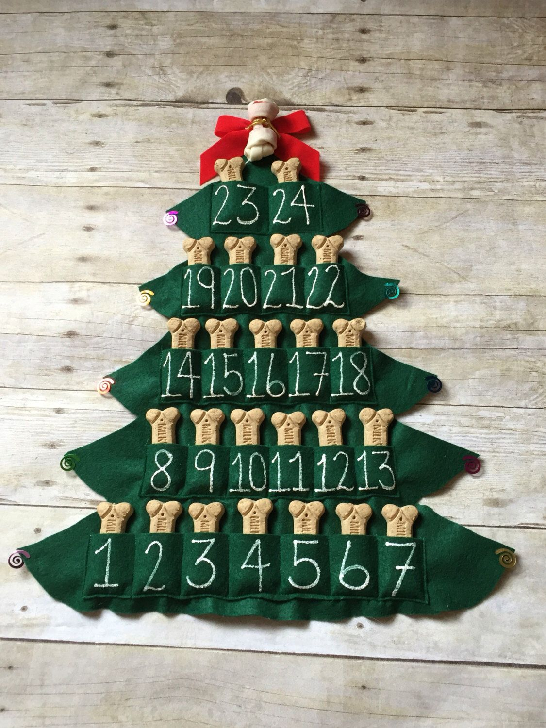 Pet Treat Advent Calendar Felt Christmas Tree Magnet 25 Days Of