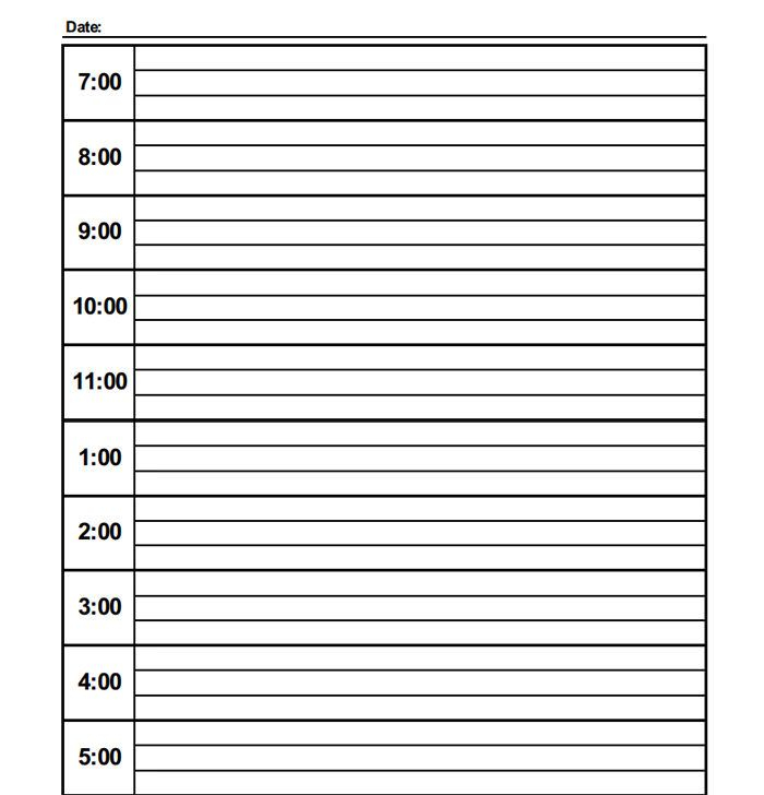 Printable Blank Daily Schedule Template 6 TEMPLATES EXAMPLE