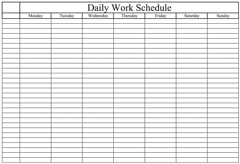 Printable Daily Work Schedule Template Printable Free Templates
