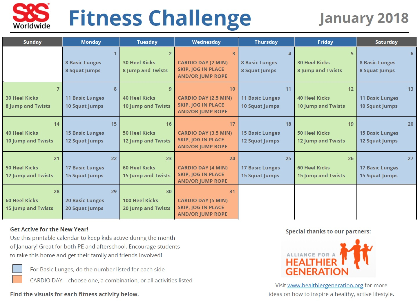 Printable Fitness Challenge Calendar For Kids Keeping Students Active