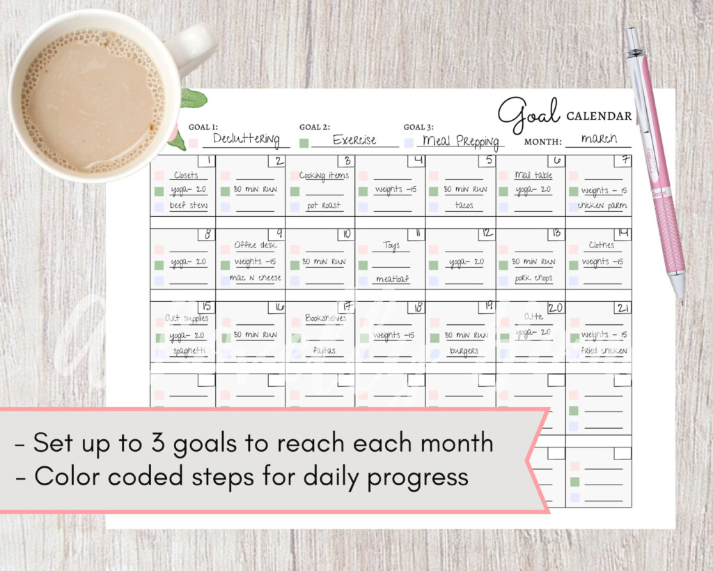 Printable Goal Planner Calendar Monthly Daily Goal Setting Etsy