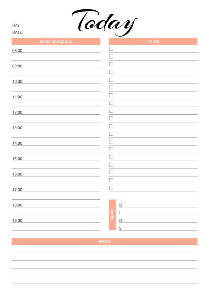 Printable Today Hourly Planner PDF Download Daily Planner Template 