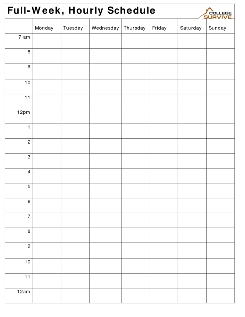 Printable Weekly Hourly Schedule Template In 2020 Weekly Schedule 