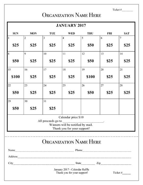 School Fundraiser Cash Calendar Raffle School Fundraisers 