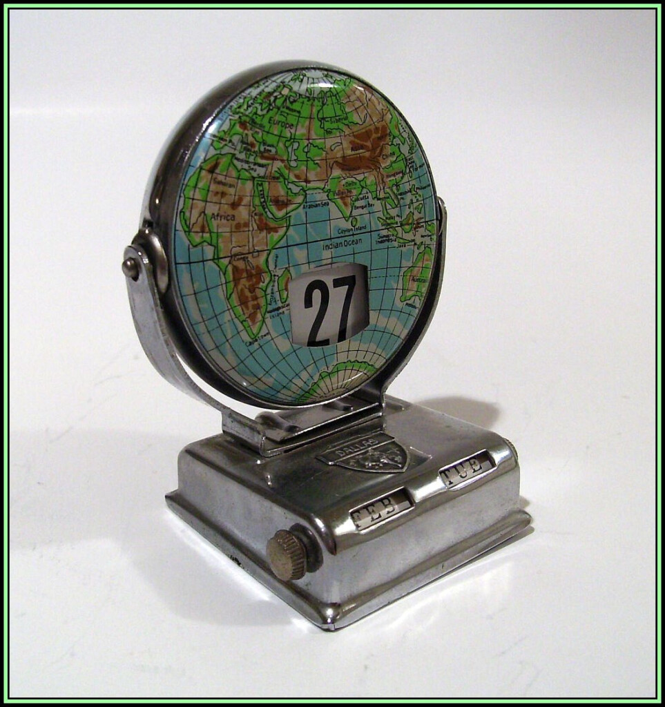 Vintage Large Metal Globe Perpetual Flip Calendar Of World Map 1960s 