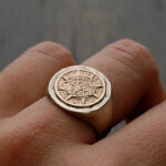 Vintage Sterling Etched Aztec Sun Calendar Ring Mens Ring Aztec